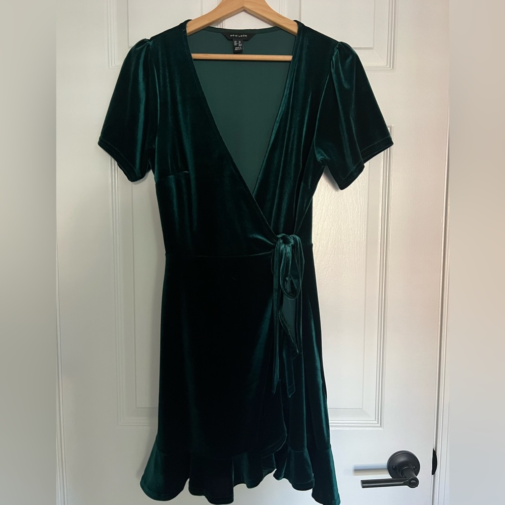 ASOS green velvet wrap mini dress